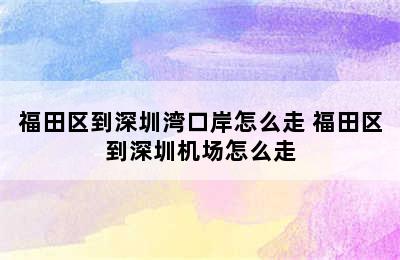 福田区到深圳湾口岸怎么走 福田区到深圳机场怎么走